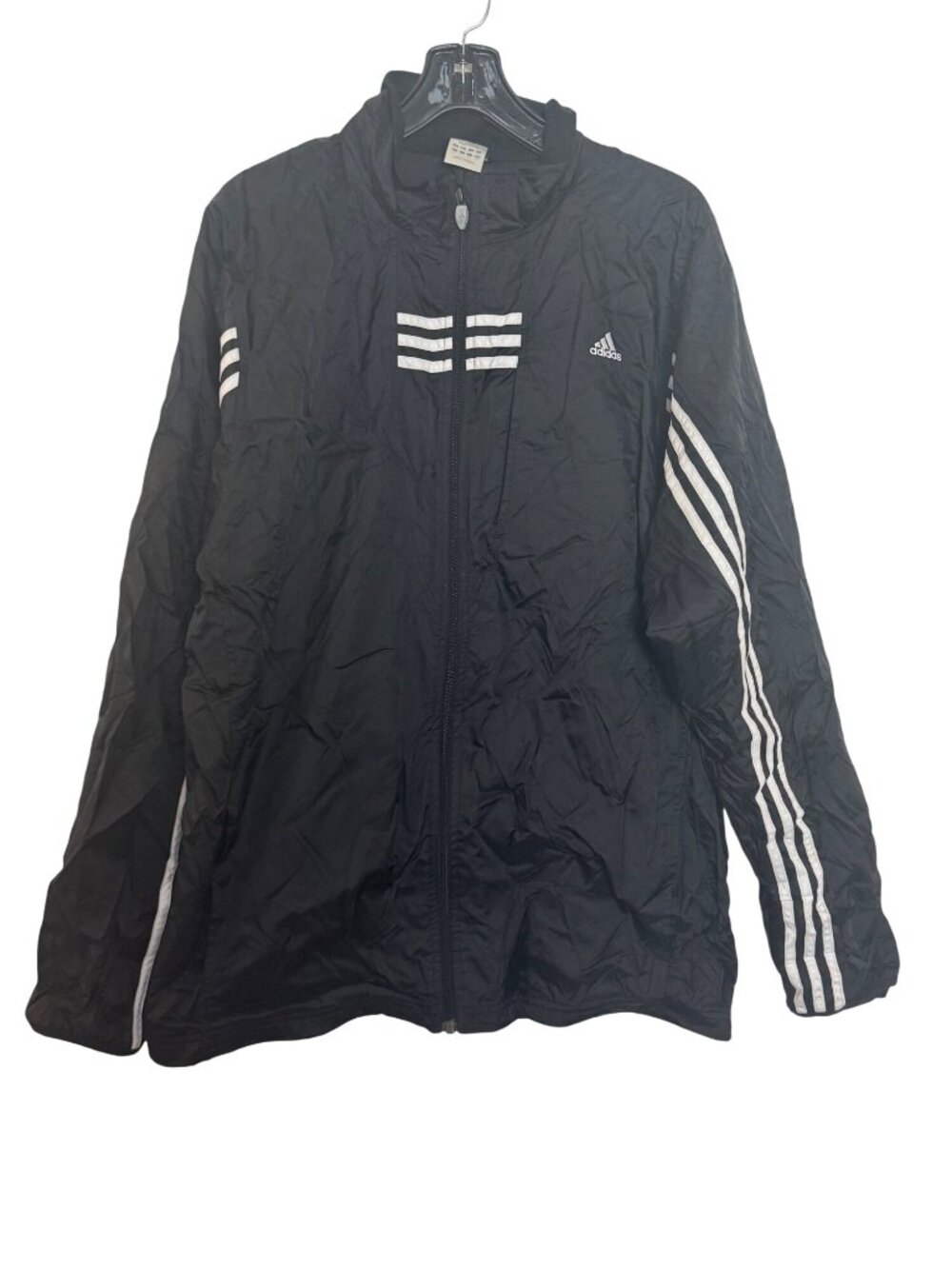 Adidas Black Full-Zip Windbreaker Jacket L Mens 3-Stripes Logo Lightweight Polye
